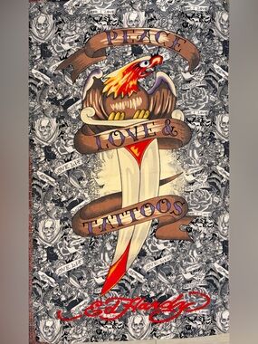 Rare Ed Hardy Christian Audigier Peace Love Tattoos Eagle Dagger Beach Towel